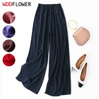 Women's 100% Pure Silk Thin Loose Type Wide Leg Long Pants Trousers beige black navy MM002 1