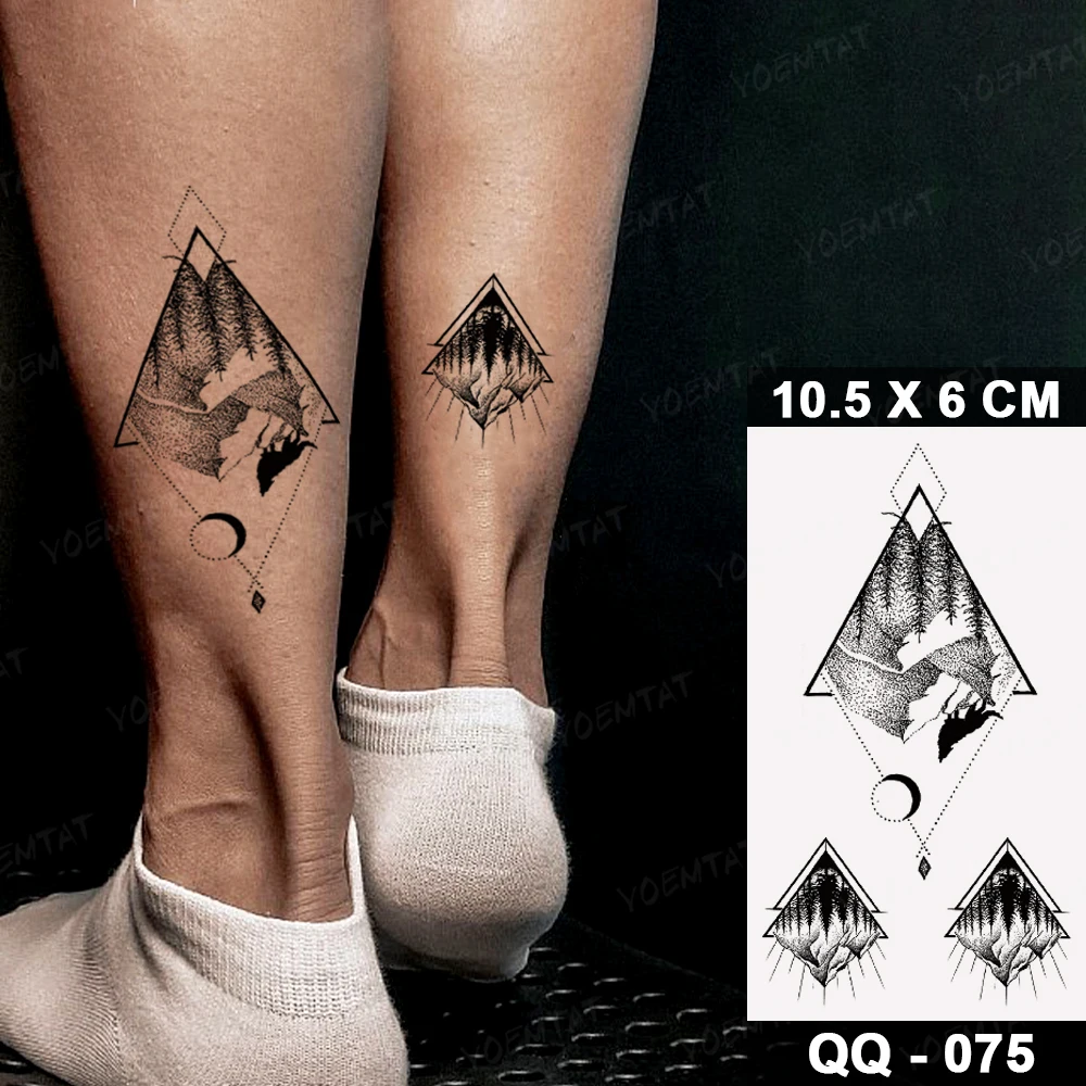 Translatable Waterproof Temporary Tattoo Sticker Mountain River Geometric Flash Tatto Men Women Child Wrist Body Art Fake Tatoo