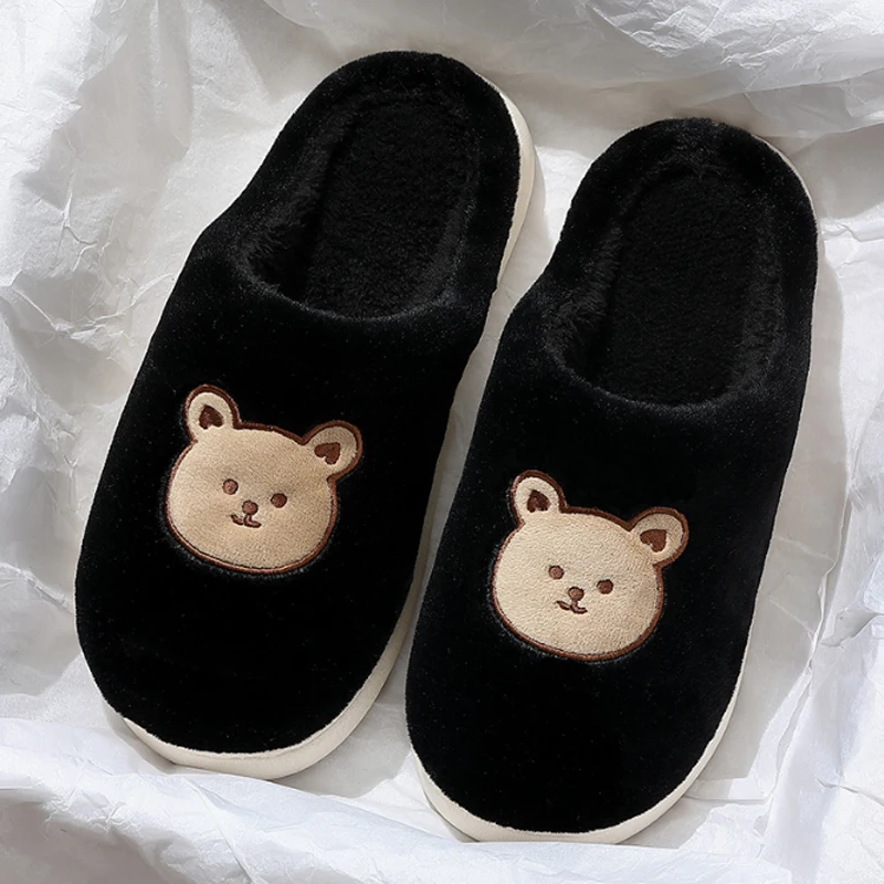 Cute Bear Cotton Slippers for Woman Winter Indoor Non-slip Slides Plush Warm Men Home Sandals Flat Shoe Couples Flip Flops — view 4