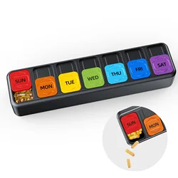Compact Sliding Daily Medication Dispenser and Weekly Pill Organizer (Black)