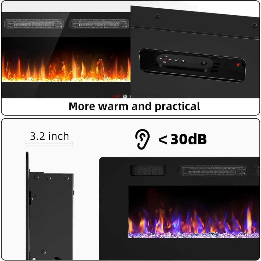 50 inch Electric Fireplace Inserts and Wall Mounted with Remote Control & Touch Screen 1500W Fireplace Heater with Timer 5