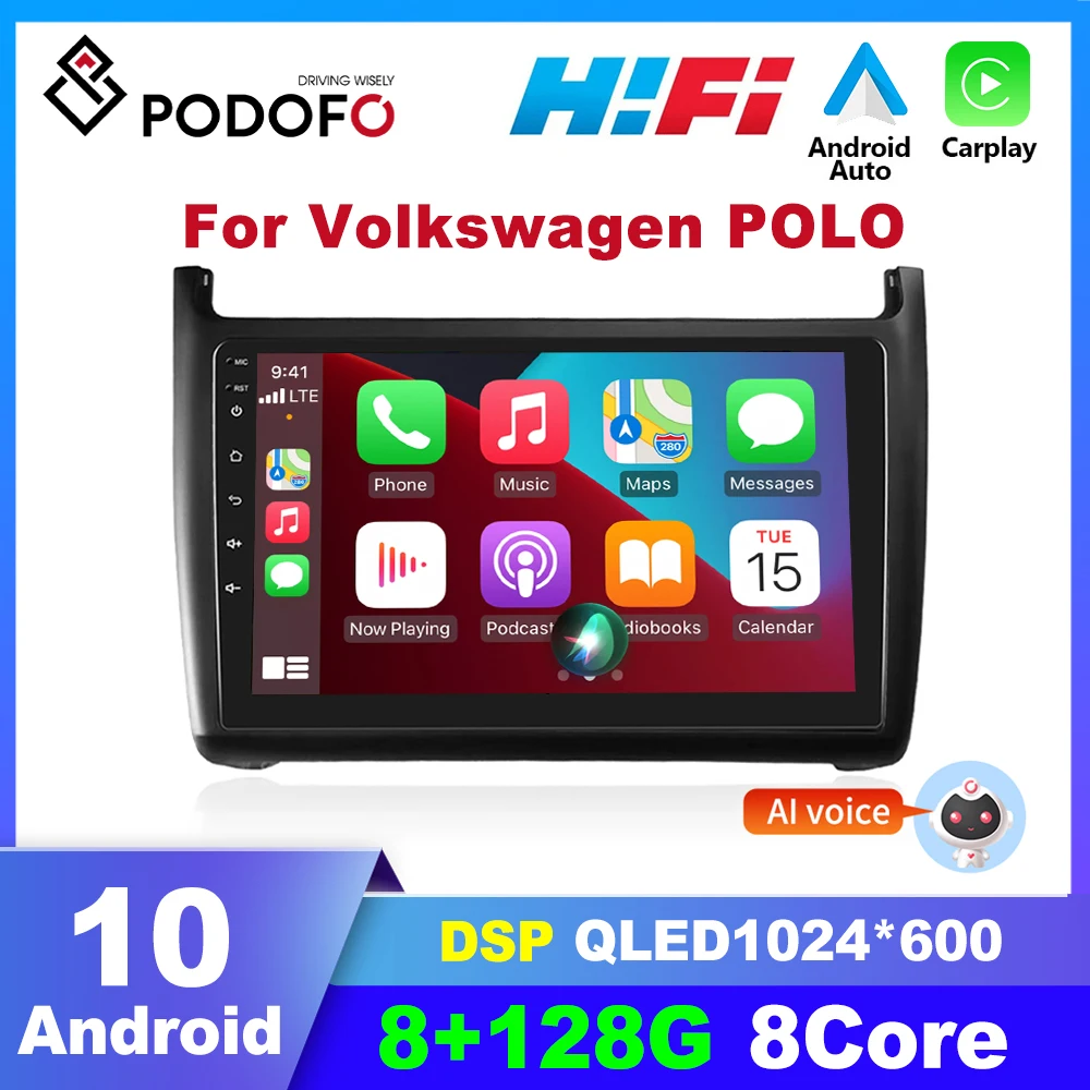 

Podofo Android 2din Car Stereo Radio For VW Polo 2011-2016 9 Inch Carplay Multimedia Video Player Autoradio GPS Navigation