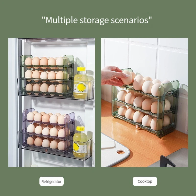 Layers Large Capacity Egg Holder for Refrigerator,Flip Design 30 Eggs Organizer，Foldable Storage Fridge Side Door Egg Organizer 6