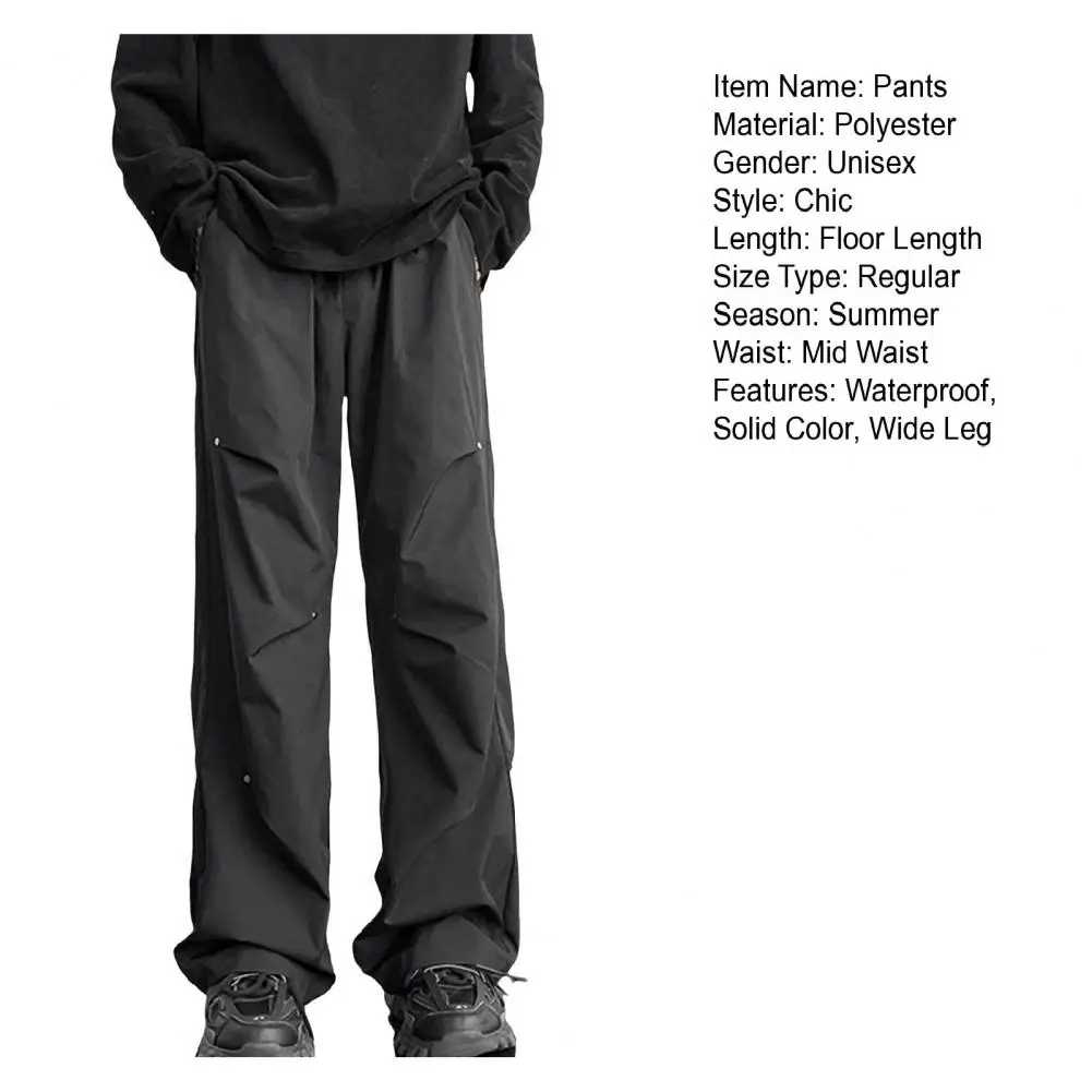 Description Picture 3 of itemMen Straight-leg Pants Unisex Trousers Stylish Unisex Cargo Pants with Rivet Decor Wide Loose Fit Waterproof for Streetwear