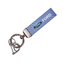 Premium Leather Car Logo Key Chain (CF - Blue For FORD)