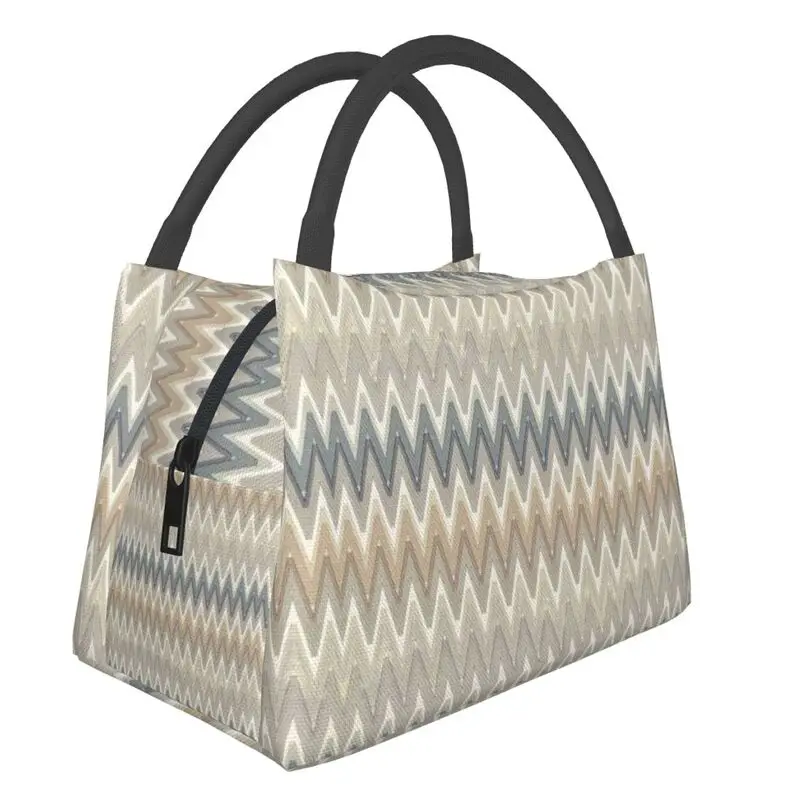 

Camouflage Zigzag Insulated Lunch Bag for Outdoor Picnic Bohemian Geometric Waterproof Cooler Thermal Lunch Box Women