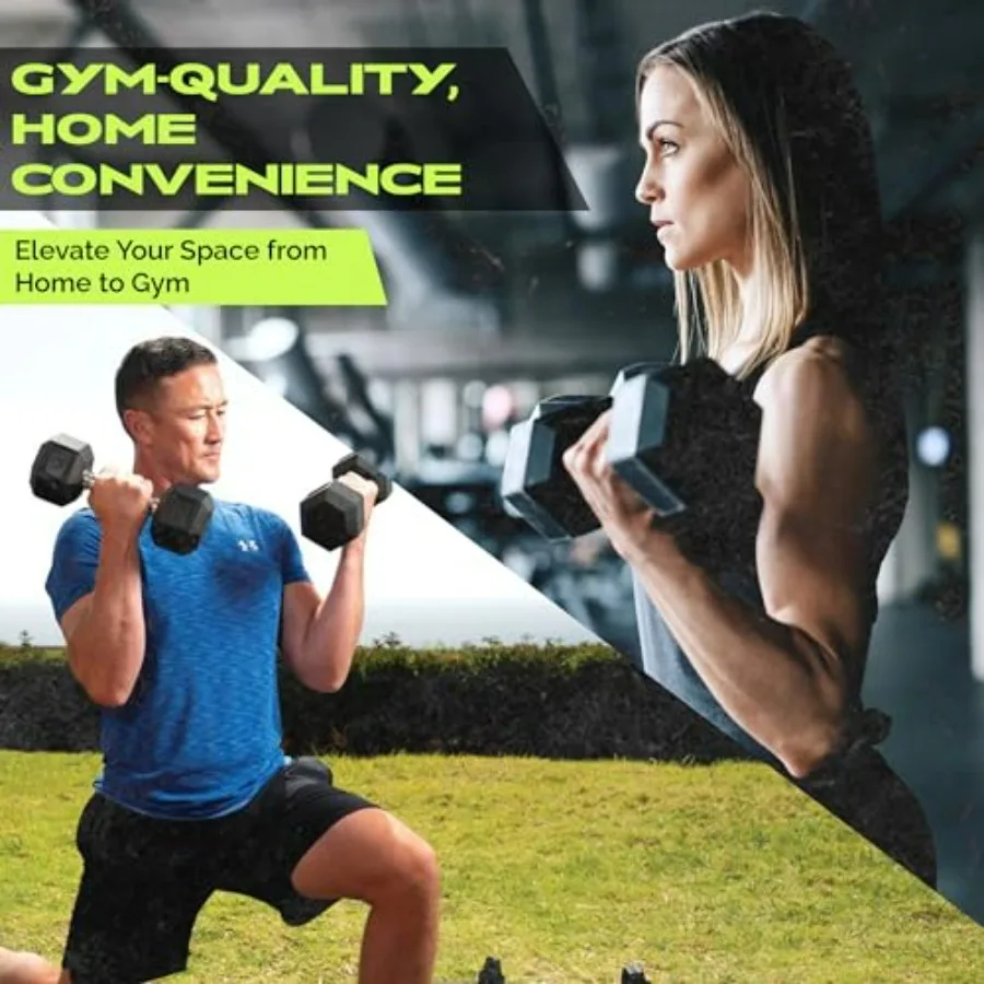 Rubber Coated Dumbbells - No Roll Design Easy-Grip Steel Knurled Handle, Weights Dumbbells Set for Strength Training - Ideal Wei