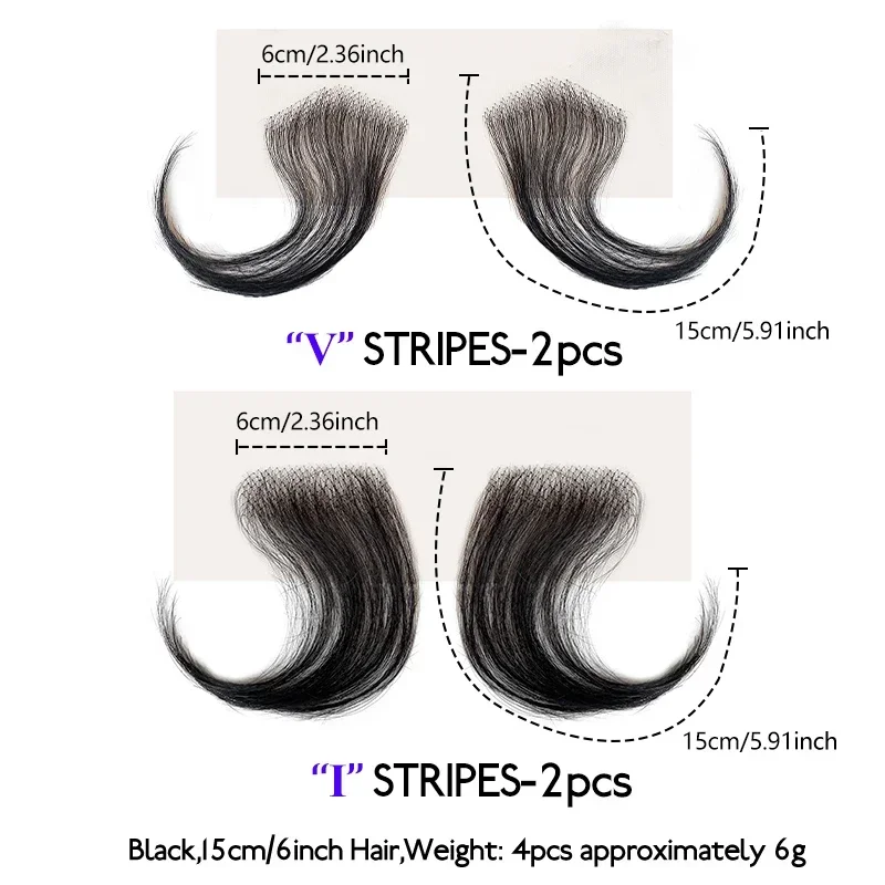 15cm Human Hair Invisible Natural Bangs Black Lace Edges Seamless Covering Forehead Hairline Patch Sideburn Edge Patch human hair bangs