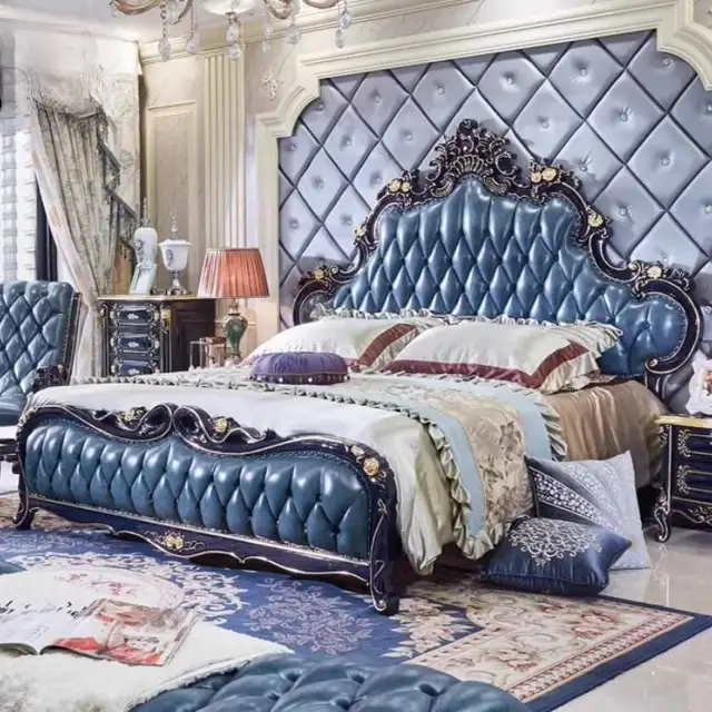 Silver Vintage Wooden Double Bed Blue Soft Gold Luxury Japanese Double Bed King Size Adults Metal Letto Matrimoniale Furniture 4