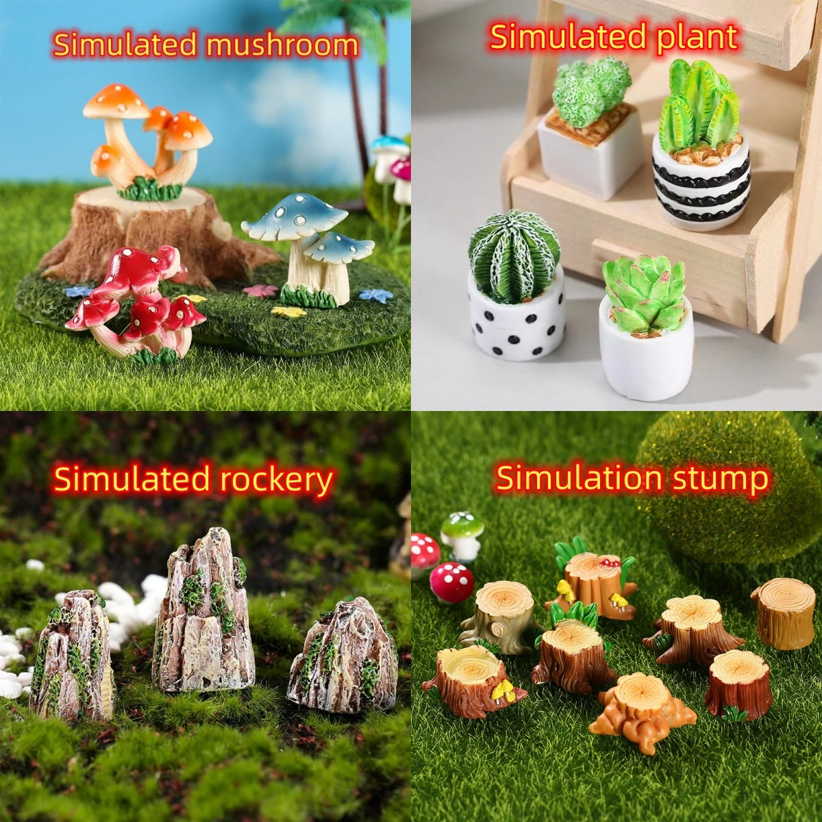 Microlandscape Creative Simulation Mushroom Stump Succulent Plant Cactu ...