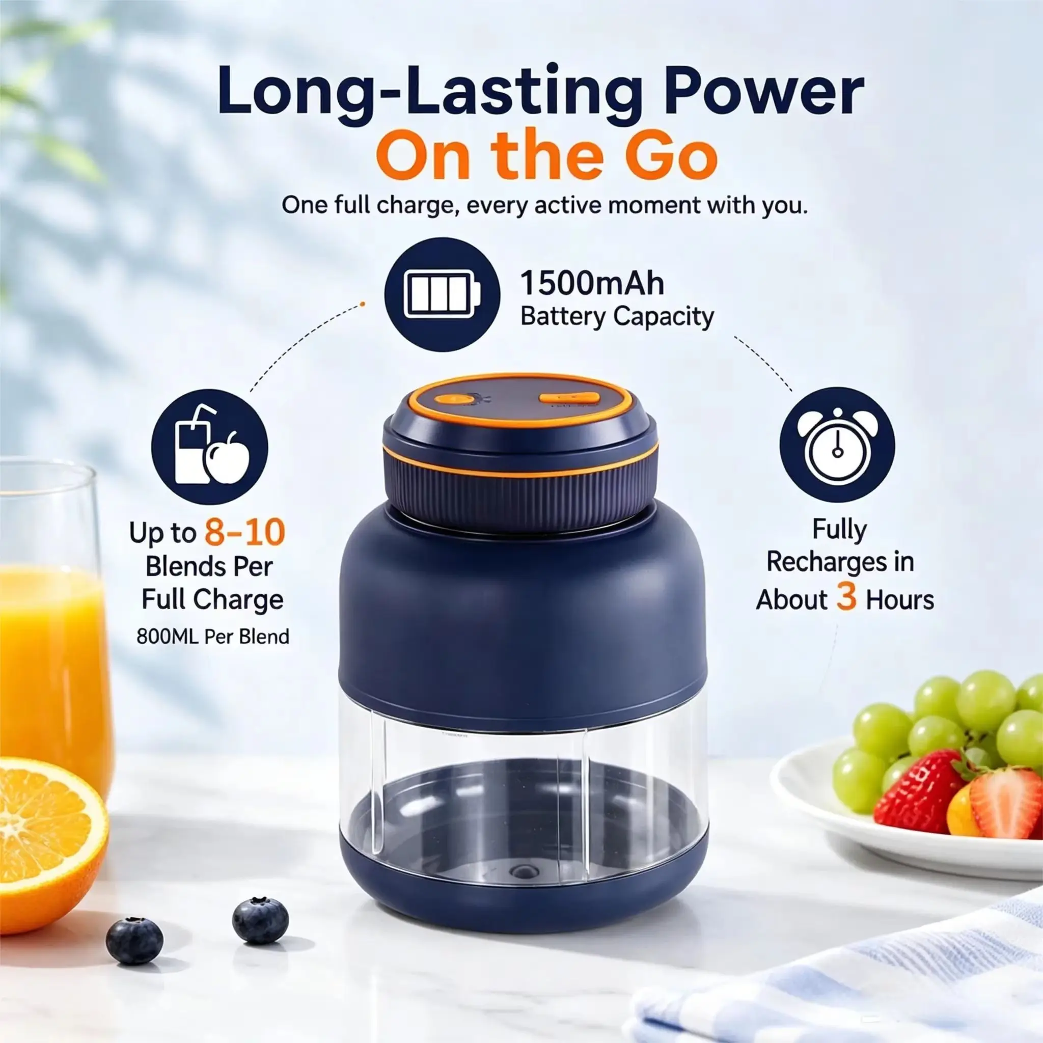 1300ML Portable Electric Juicer Blender for Home, USB Charging, Fruit Juicer, Lemon, Orange, Fruit Juicing, Outdoor Juicer 5