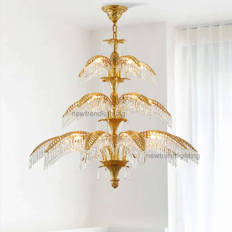

New Product Hotel Lobby Villa Restaurant Indoor Decoration Custom LED Retro Brass Crystal Chandelier