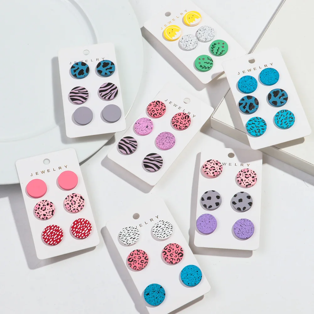 Acrylic Love Heart Round Earrings for Women Girls Simple Leopard Dots Earrings Trend Jewelry 3Pairs/set
