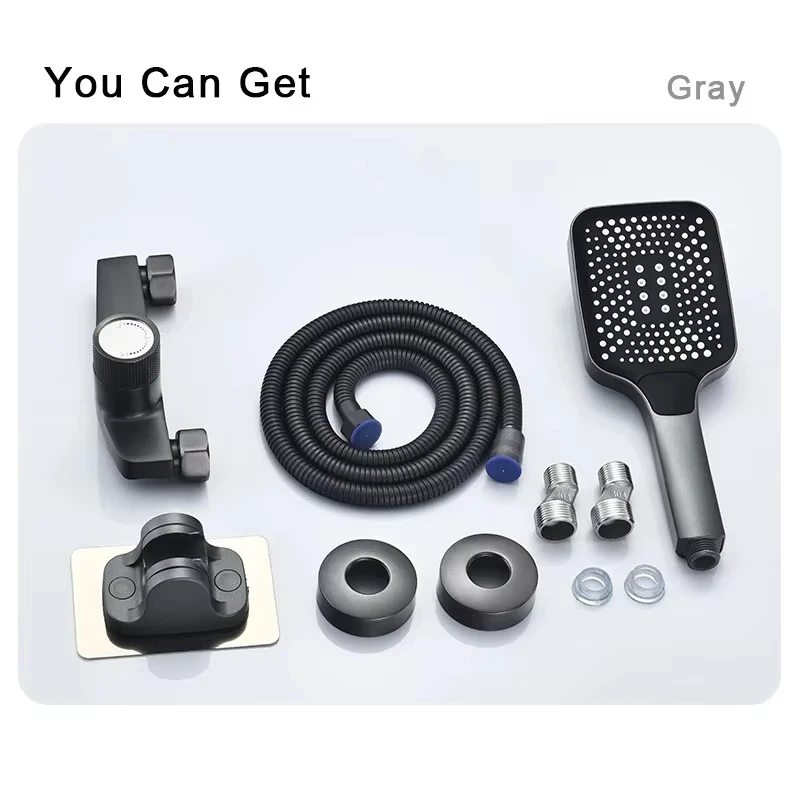 2025 Simple Gun Grey Waterfall Bathtub Faucet Set Hand Held Shower Head Black Brass Hot and Cold Water Mixer Faucet Single Handl 5