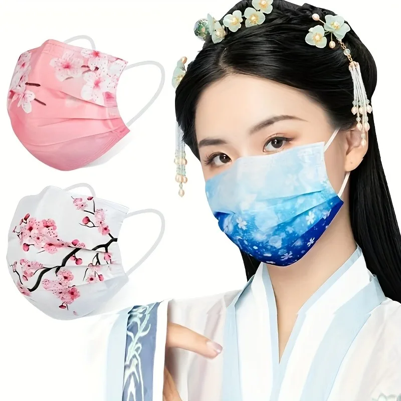 Masques faciaux romantiques à imprimé floral et ciel étoilé pour femmes, polypropylène tissé à 3 couches, élastiques, respirants et protection solaire, 10 pièces