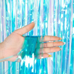 Rainbow Foil Fringe Curtain for Celebrations and Events Decor (Colorful blue)