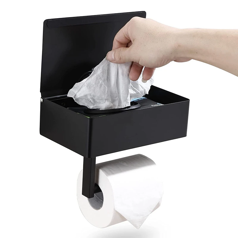 Distributeur De Lingettes En Acier Inoxydable, Porte-papier Hygiénique Avec  Étagère, Fixation Murale, Poinçon Auto-adhésif, Rangement De Salle De Bains  - Portable Porte Papier Toilette - AliExpress