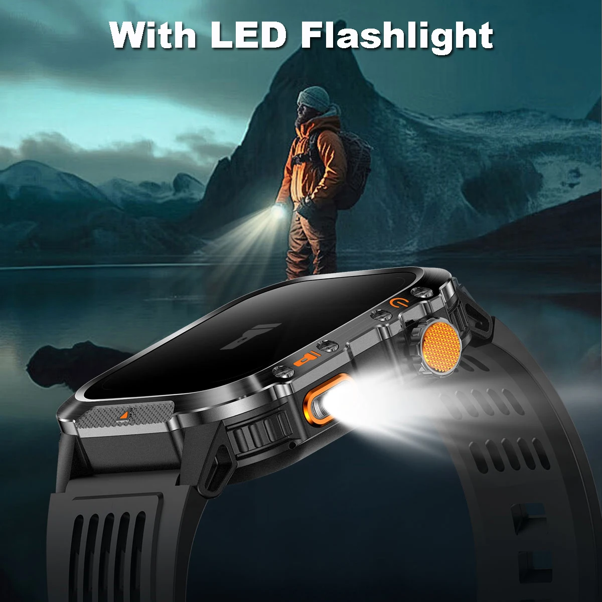 COANR 새로운 군용 야외 스포츠 GPS 스마트 시계 내장 GPS 나침반 압력 LED 손전등 무선 통화 스마트워치 남성용
