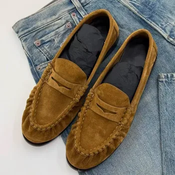 Women's Suede Leather Penny Loafers Shoes Casual Slip-on Moccasins Vintage Loafers Driving Shoes for Daily and Office Wear Shoes 1