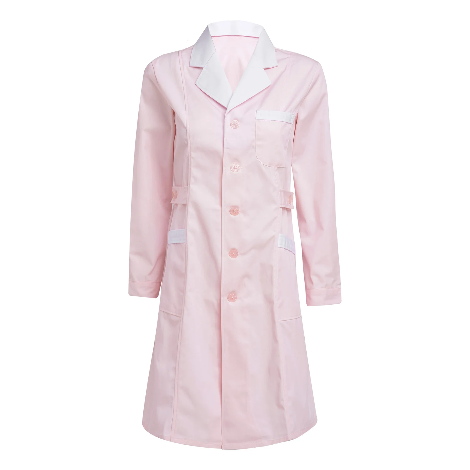 thumbnail image 1 of Bata de laboratorio de manga larga para mujer, bata médica profesional con solapa con muescas y bolsillos grandes, uniforme de enfermera, farmacéutica y esteticista, 1 of 5