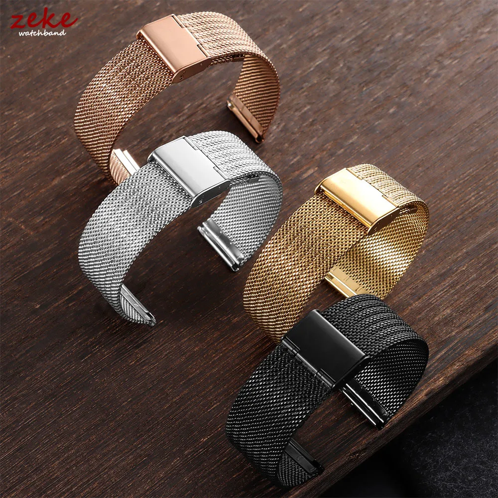 Sleek Milanese Mesh Stainless Steel Watch Band - Universal Metal Bracelet for Men & Women,  Adjustable 18mm-22mm Strap
