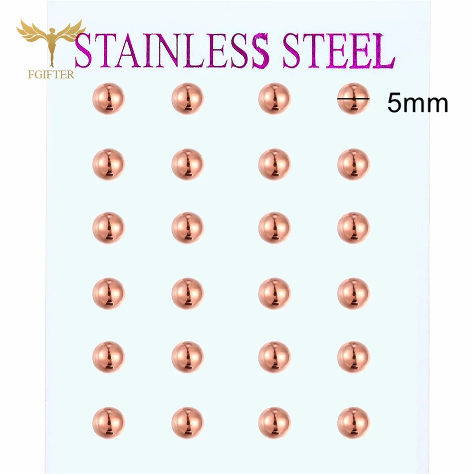 2-8mm Rose Gold Color Ball Earrings Set Minimalist Stud Earring Pink Stainless Steel Jewelry Wholesale Women Bohemia Accessories 4
