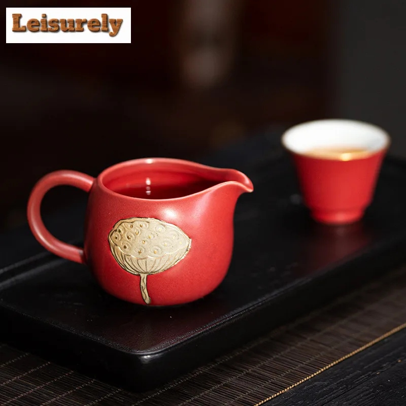 115ml Japanese Coarse Pottery Tea Pitcher Zen Relief Lotus Handheld  Serving Cup Cha Hai Household Justice Cup Cafes Accessories