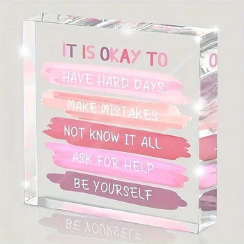 1pcClear Freestanding Quote Sign, Pink Brushstroke Affirmations For Desk, Study Or Counseling Room | Home Decor, Teacher Gifts, 1