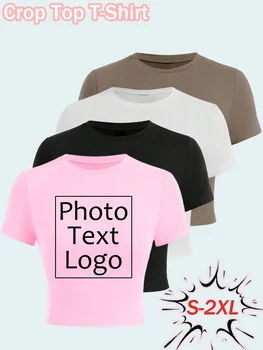 Personalized Custom Women's T Shirts Tight Slim Trendy Crop Top Casual Simple All-Match Short Sleeve Street Y2K O-Neck Clothing 1