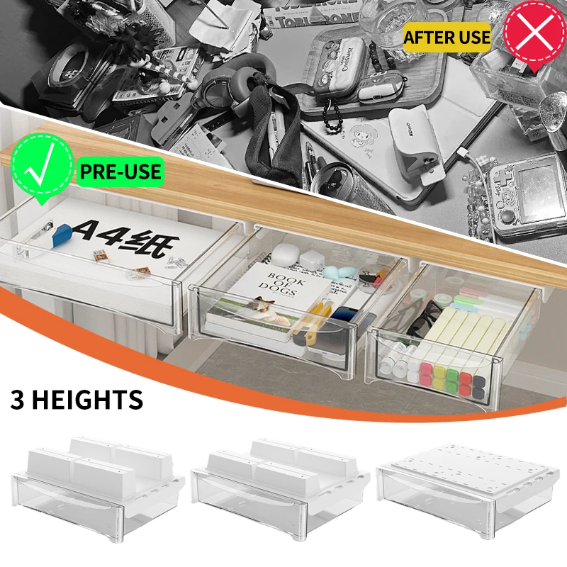 Under Desk Storage Drawer Organizer with Adhesive Mount, Compact Space-Saving Design for Office or Home Workspace