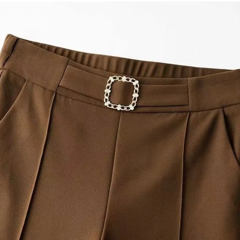 2023 Autumn and Winter Women's High Waist Patchwork Pockets Slim Solid Color Fashion Casual Elegant Commuter Micro Pull Pants