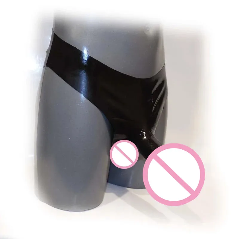 Latex Briefs Underpants w Penis Sheath Underwear Men Shorts Boxers Seamless