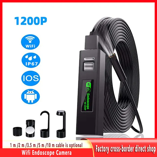 1200P Wifi Endoscope Camera Snake Sewer Car Borescope Inspection Endoscopic For Iphone Android Usb Tablet Pc