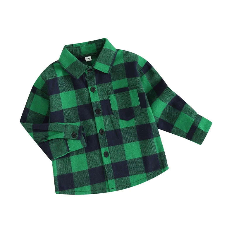 Toddler&rsquo;s Button Down Tops Long Sleeve Plaid Pocket Flannel Blouse Shirt for Baby Boys Spring Fall