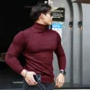 New Men's Turtleneck Sweaters Autumn Knitted Striped Streetwear Warm Long Sleeved Pullover Solid Color Basic Style Casual Tops 2