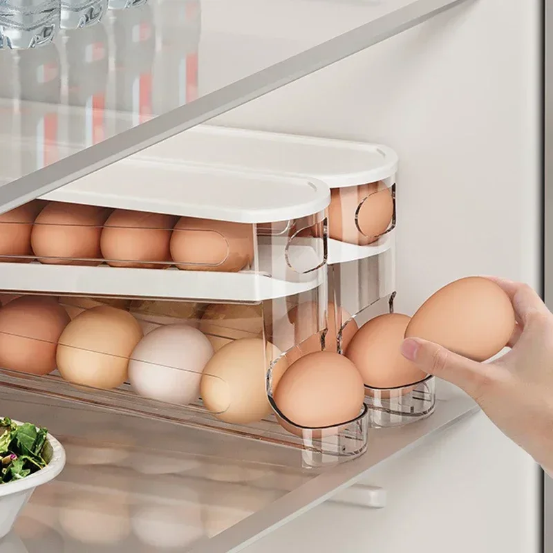 Bilayer Fridge Egg Storage Box Automatic Rolling Eggs Holder Rack Ladder Style Refrigerator Eggs Dispenser Egg Organizer Holder kitchen storage box,egg dispenser,egg storage box,food storage container,food storage box,egg storage container,storage box