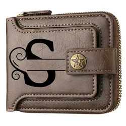Personalized Men's Faux Leather Wallet - Stylish Brown Wallet with Engraved Design, Snap Closure, and Zippered Card Holder (Light Brown - S)