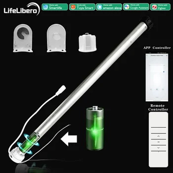 LifeLibero Tuya Zigbee Battery Smart Curtains Motor Roller Blinds Wired Free For 38mm Tube Blockout Solar Window Shades Alexa