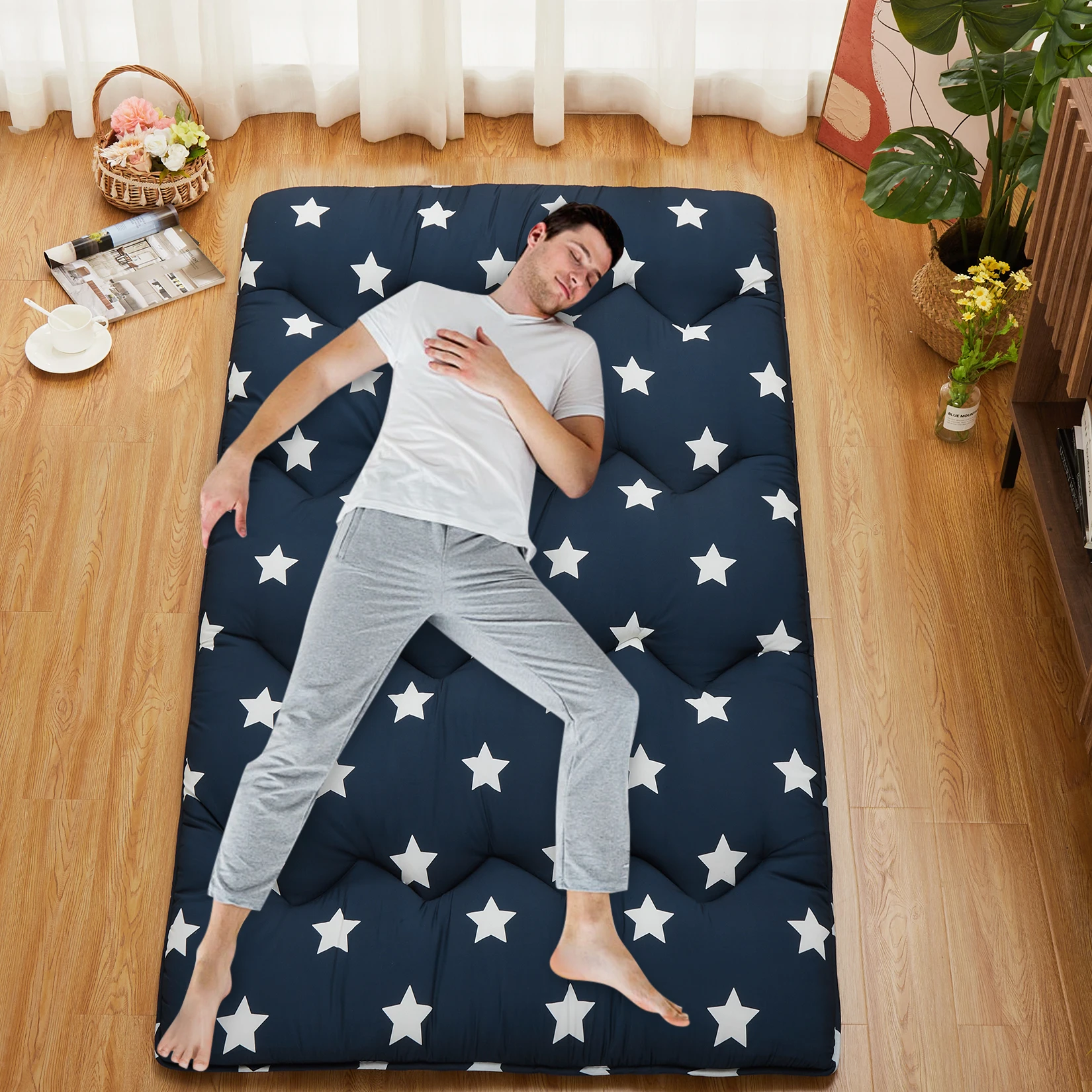 105Gsm Polyester Brushed Fabric 16D 4Cm Sponge Tatami Japanese Mat-Star