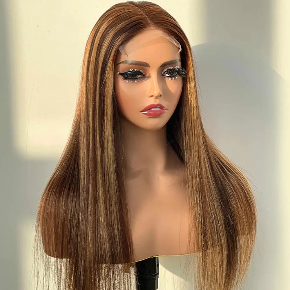 

IAMVIP 13x4 HD Lace Front Wig for Black Women Straight Remy Human Hair Ombre P4/27 Piano Highlight Color Glueless Pre Plucked