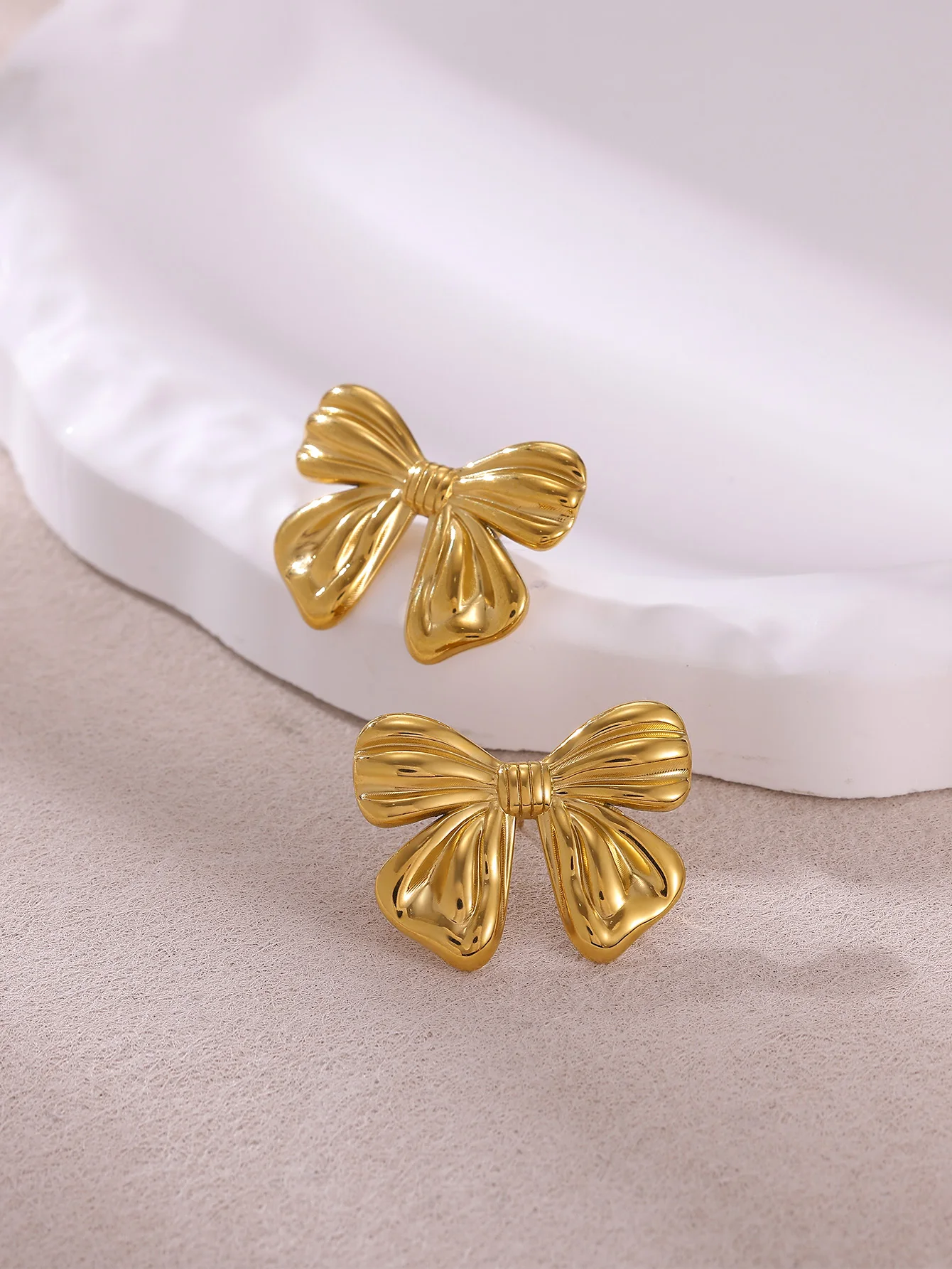 Elegant Bowknot Stud Earrings for Women Gold Color Stainless Steel
