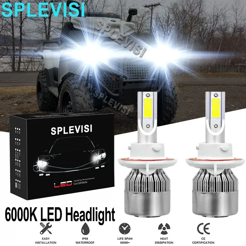 Upgrade LED Headlights H13/9008 9000LM White 6000K For Polaris Ranger 800 2011 2012 2013 2014 2015 2016 Car light bulbs splevisi upgrade led headlights 8000lm 6000k clear white for polaris ranger 500 ho efi 2010 replacement headlight