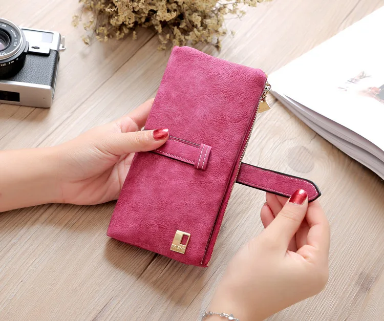 Vintage Damen Lange Geldbörse Mattes PU-Leder Clutch Reißverschluss Münzfach Multi-Kartenhalter Handytasche Damen-Portemonnaie – Detail 15