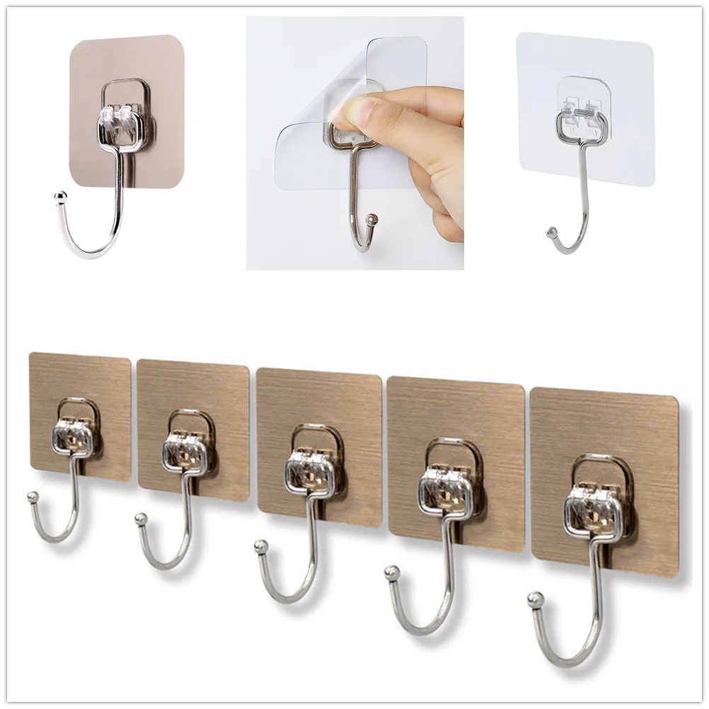 

5pcs Self-adhesive Hanger Stainless Steel Hooks 7cm 2.75in Wall Mount Hanging Towel Coat Hat Bag Key Kitchen Utensils Bathroom