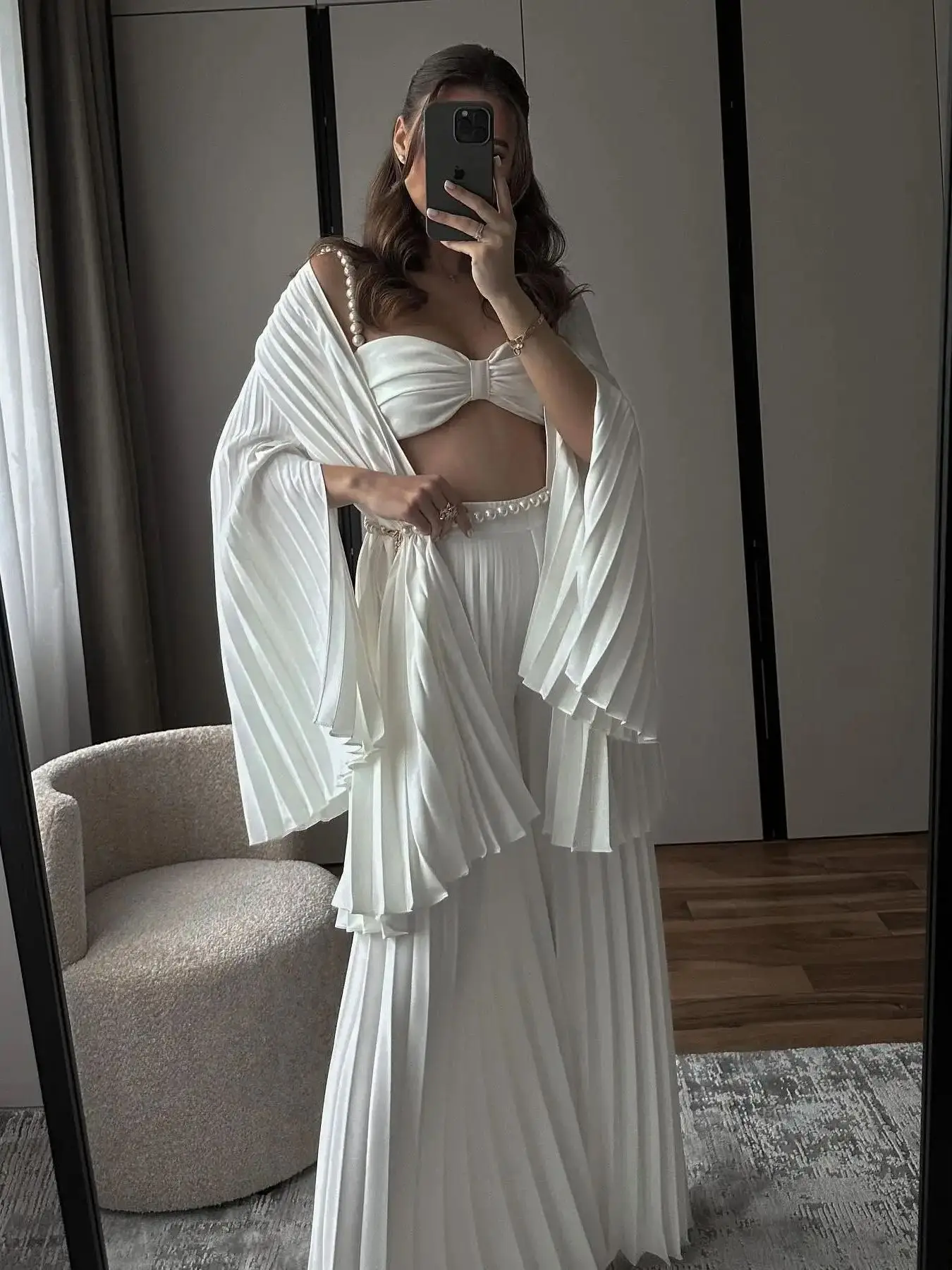 Pleated Skirt Set Women A Line Skirt Beach Skirt Sleeveless Two Piece Set Bandage Top Summer Beach Holiday Party Summer 3