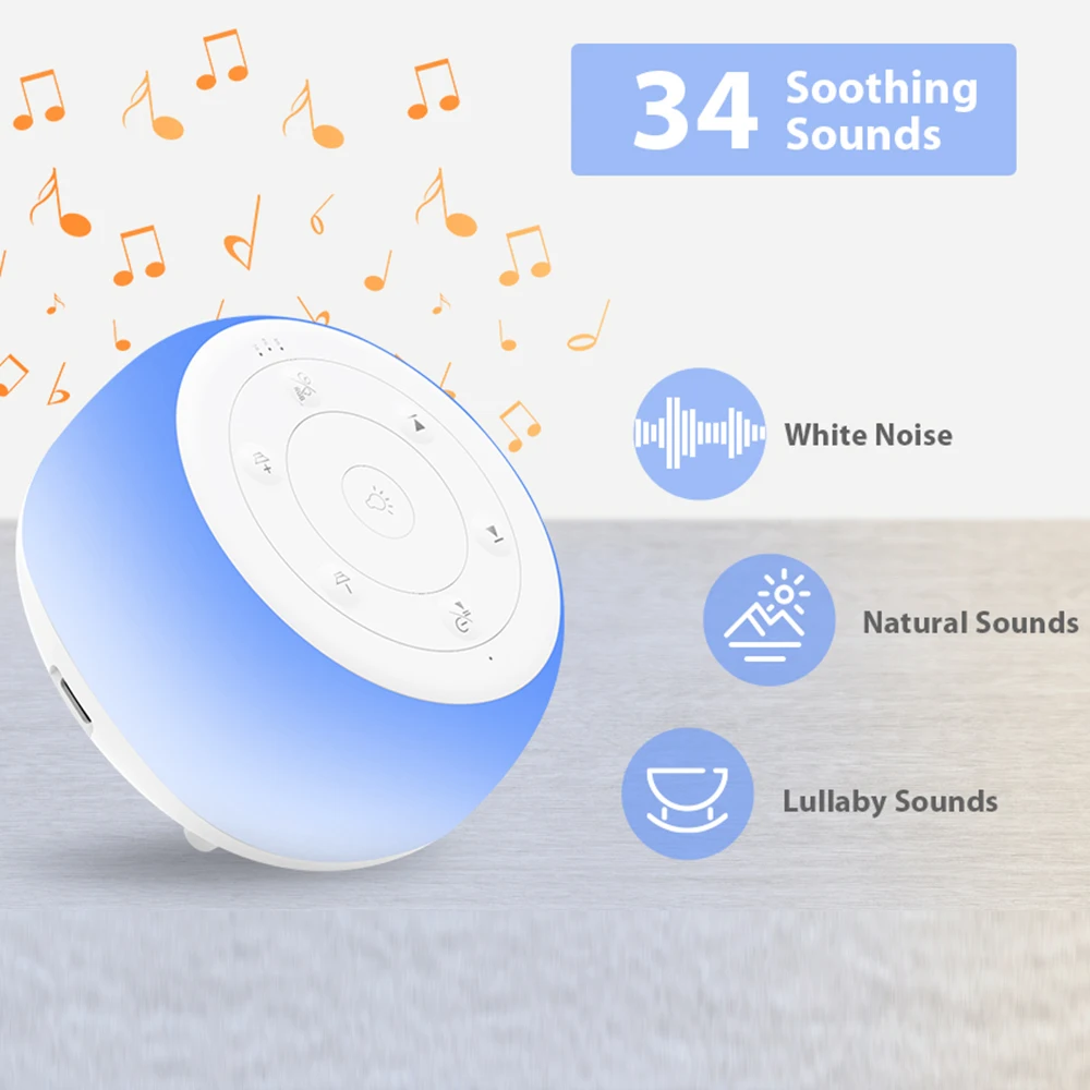 White Noise Machine Sleep Aid Device Desktop White Noise Machine Sleep Sound Machine Baby Sleep Soother 7 Colors 34 Soothing Sounds 32 Levels Adjustable Volume