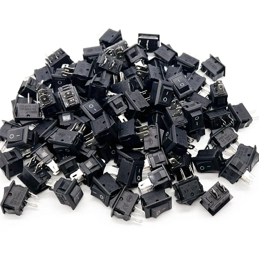 thumbnail image 1 of 100 piezas de interruptor de botón pulsador 10x15 mm SPST 2 pines 3 A 250 V KCD1 interruptor basculante de encendido/apagado a presión para barco 10 mm x 15 mm mini negro, 1 of 4