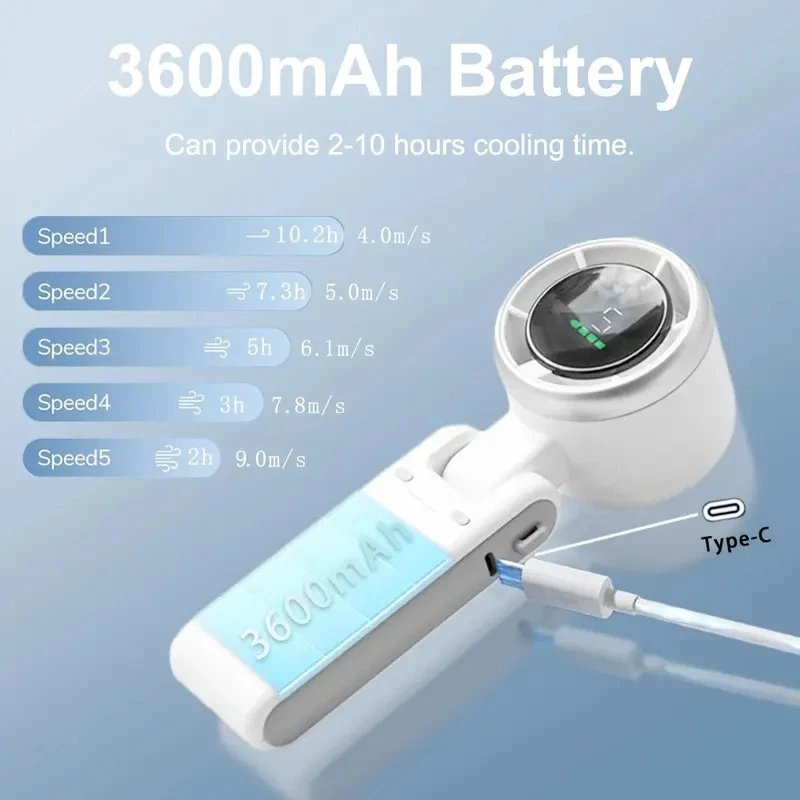 2026 Handheld Turbo Fan – Foldable Mini Personal Fan with Digital Display 5