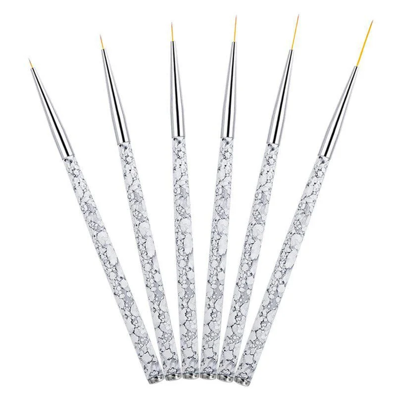 Se6203fb9aa834871a8b5220f61a92c5av 6PCS Nail Art Liner Brush Set White Marble Pattern French Stripe Line Painting Drawing Flower Pen