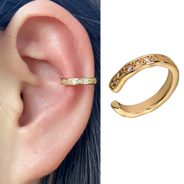Boucles d'oreilles à Clip pour femmes et filles, 1 pièce, géométrie creuse arc-en-ciel, CZ, manchette, grimpeur, Cartilage, os, faux boucle d'oreille, Non Piercing